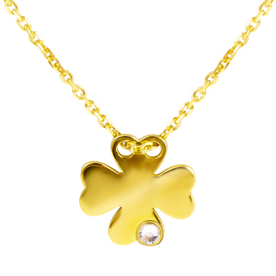 Srebrny pozłacany naszyjnik pr. 925 koniczynka z cyrkonią