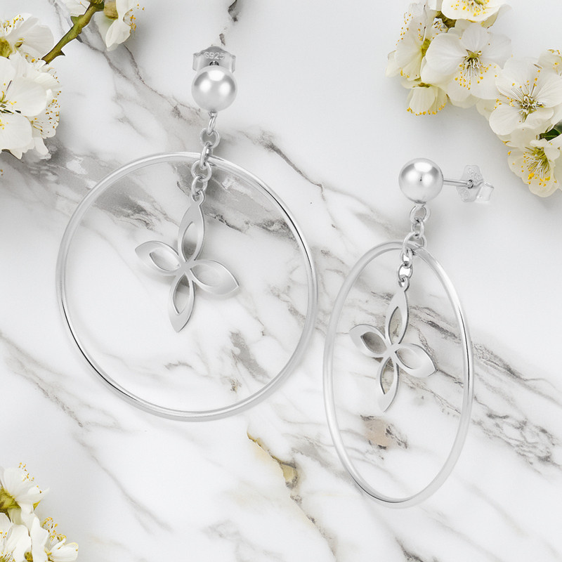 Srebrne kolczyki koła z kwiatkiem / pr. 925