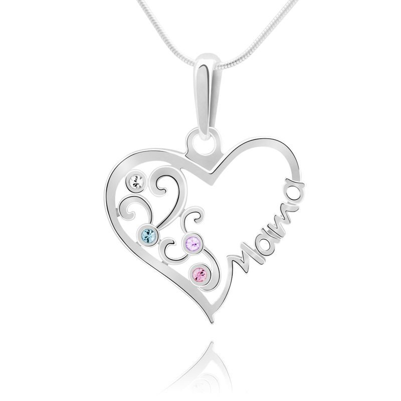 Srebrna zawieszka serce z napisem Mama mix kolorów