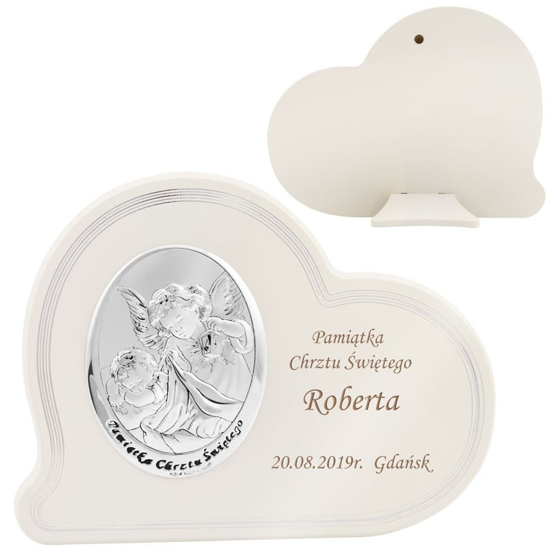 Srebrny obrazek Anioł Stróż w panelu ecru