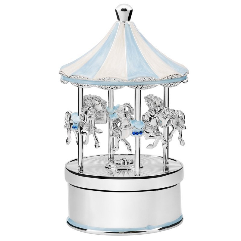 Posrebrzana niebieska karuzela z konikami