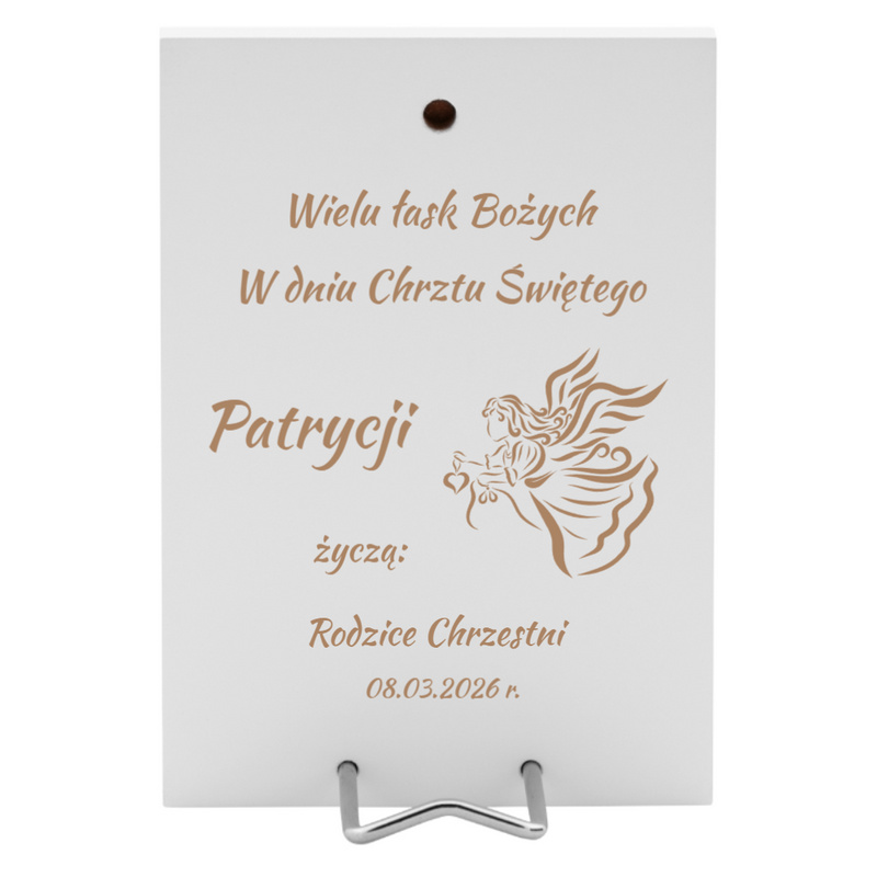 Srebrny Obrazek Anioł Stróż z latarenką 9,5x13 cm Pamiątka na chrzest