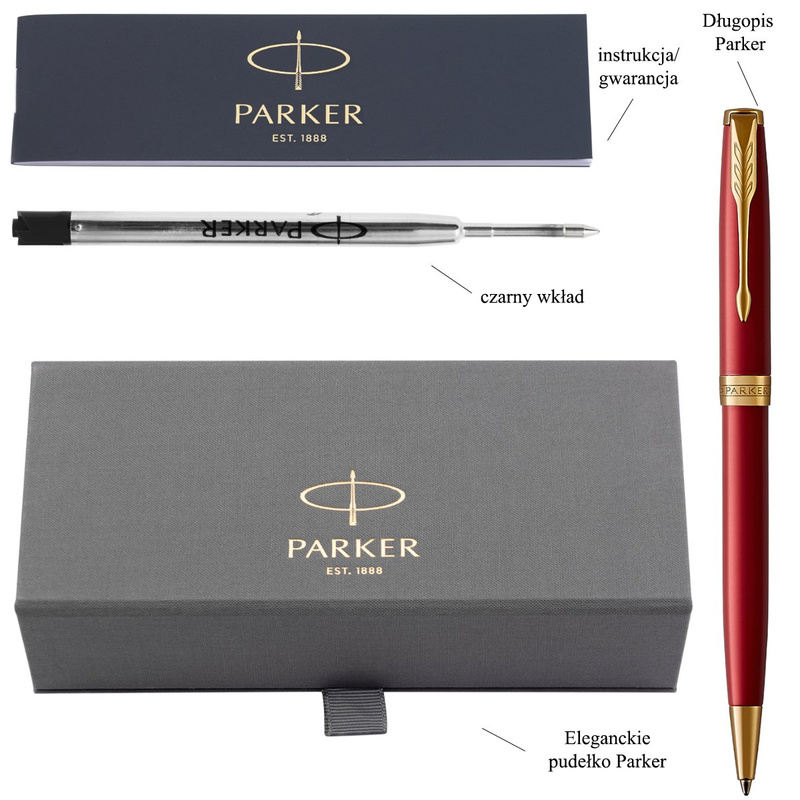 Parker SONNET GT Długopis Red Lacquer w eleeganckim etui