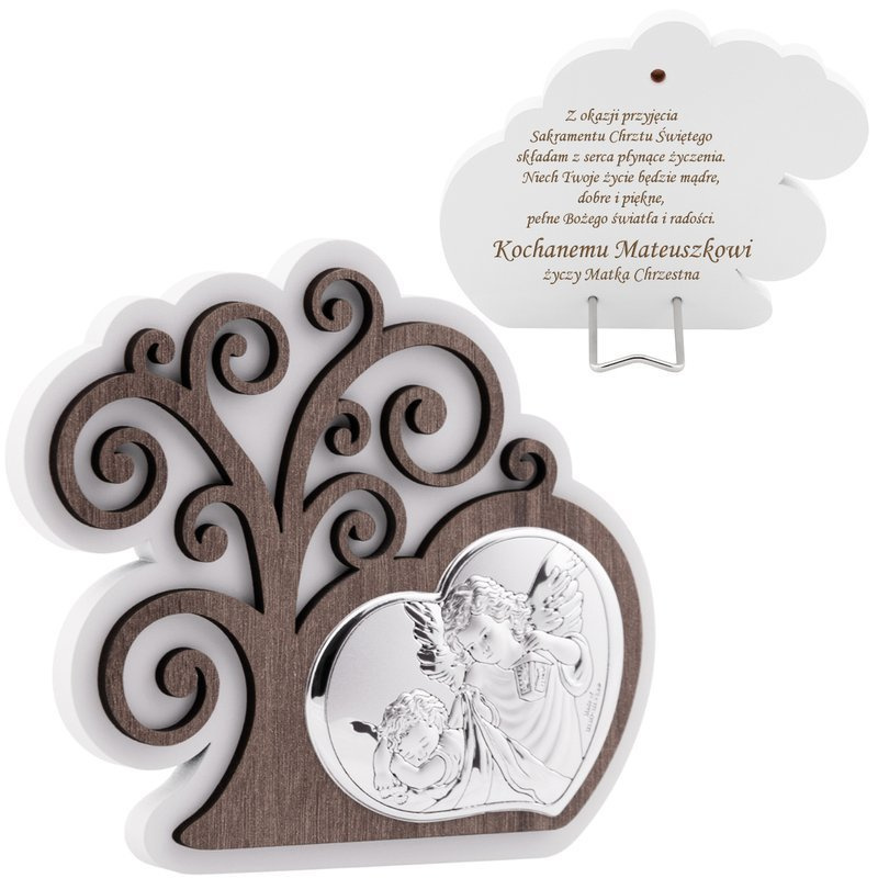 Obrazek Srebrny Drzewo Życia Anioł Stróż 