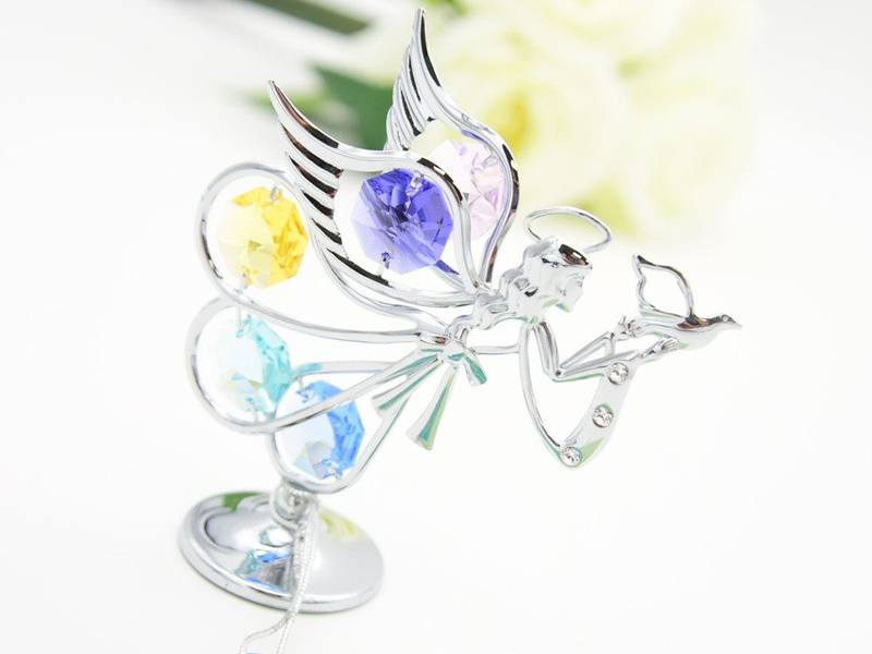 Srebrny Anioł Swarovski Pamiątka Chrztu 