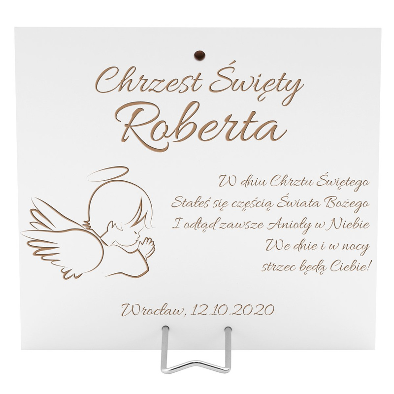 Srebrny Obrazek Anioł Stróż z latarenką 17x17 cm Pamiątka na chrzest