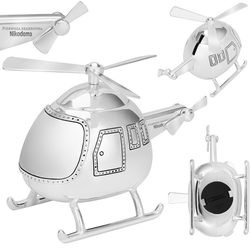 Posrebrzana skarbonka helikopter