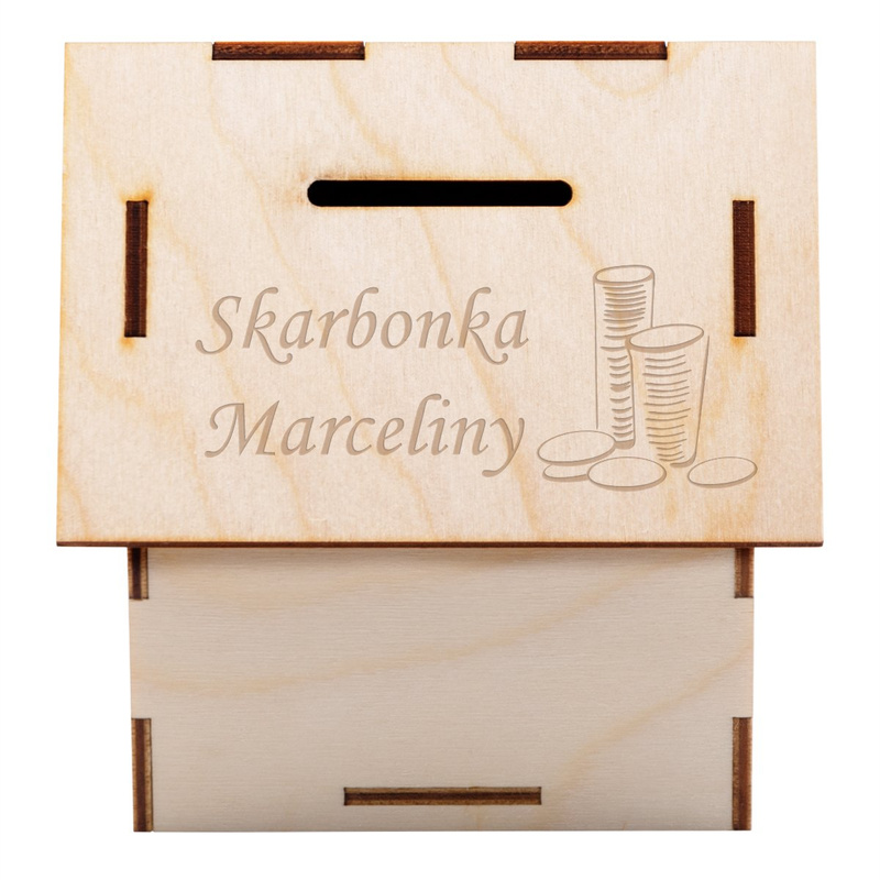 Drewniana skarbonka w kształcie domku