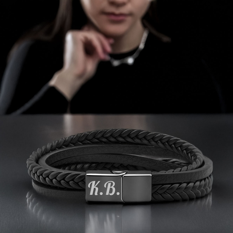 Bransoletka warkocz z ekoskóry stal 316 L