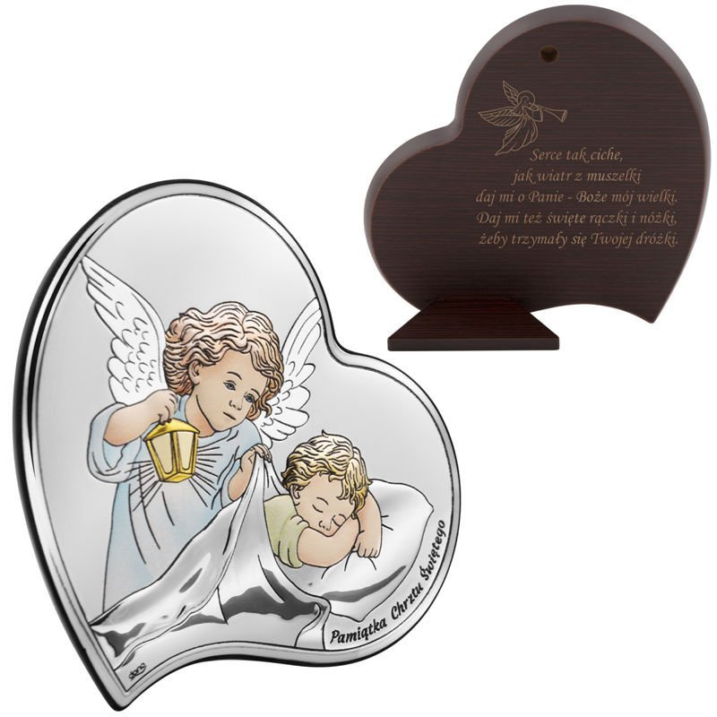 Srebrny obrazek Anioł Stróż w kolorze
