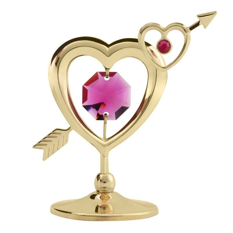 Figurka pozłacane serce z różowym kryształem Swarovskiego 