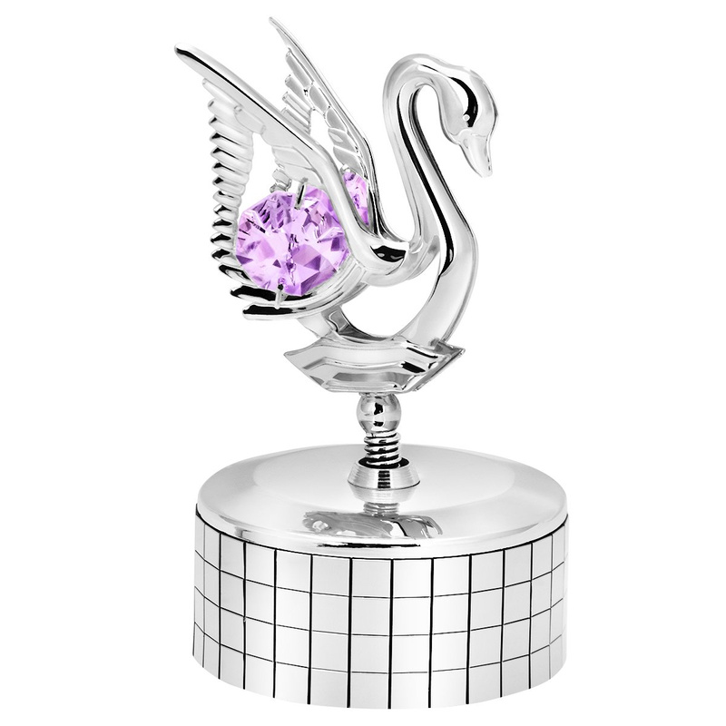 Pozytywka Posrebrzany Łabędź Swarovski Prezent na Chrzest 
