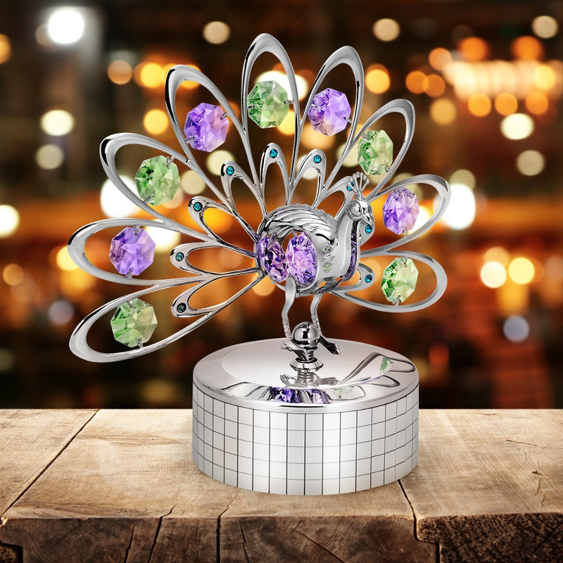 Pozytywka Posrebrzany Paw Swarovski Prezent na Chrzest