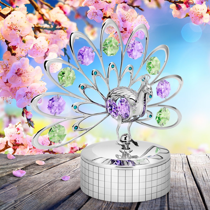 Pozytywka Posrebrzany Paw Swarovski Prezent na Chrzest