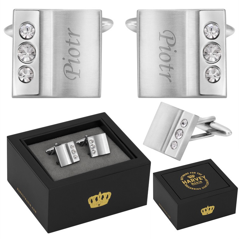 Posrebrzane Spinki do mankietów z cyrkoniami