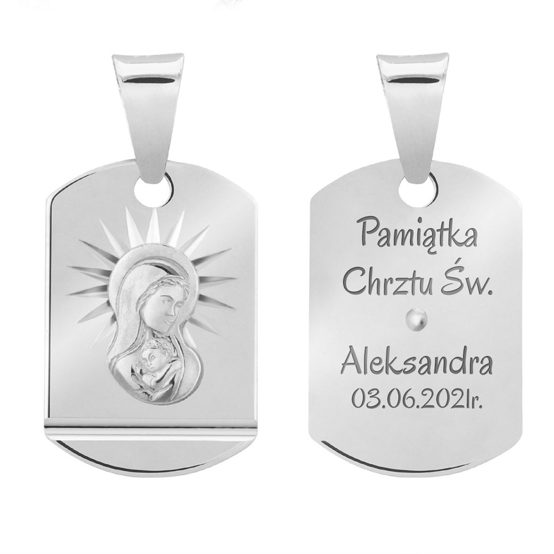 Srebrny medalik Matka Boska Madonna Pamiątka na Chrzest