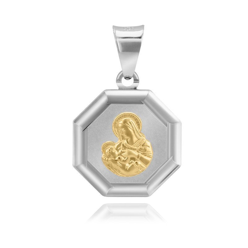 Srebrny Medalik Matka Boska Karmiąca Pozłacany