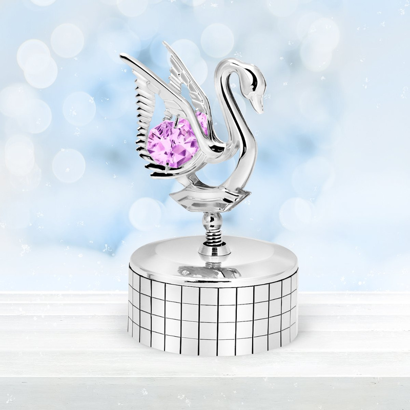 Pozytywka Posrebrzany Łabędź Swarovski Prezent na Chrzest 
