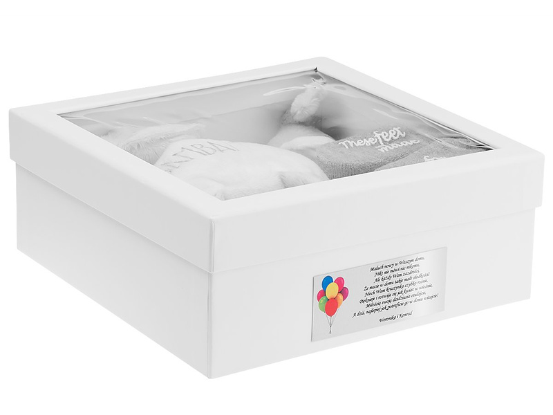 Giftbox szary gryzak i przytulanka