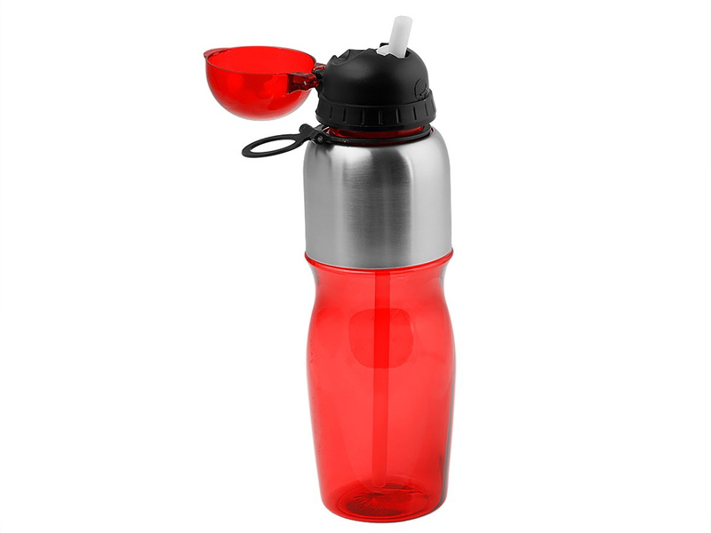 Bidon sportowy 800 ml ze składaną słomką i wygodnym uchwytem czerwony