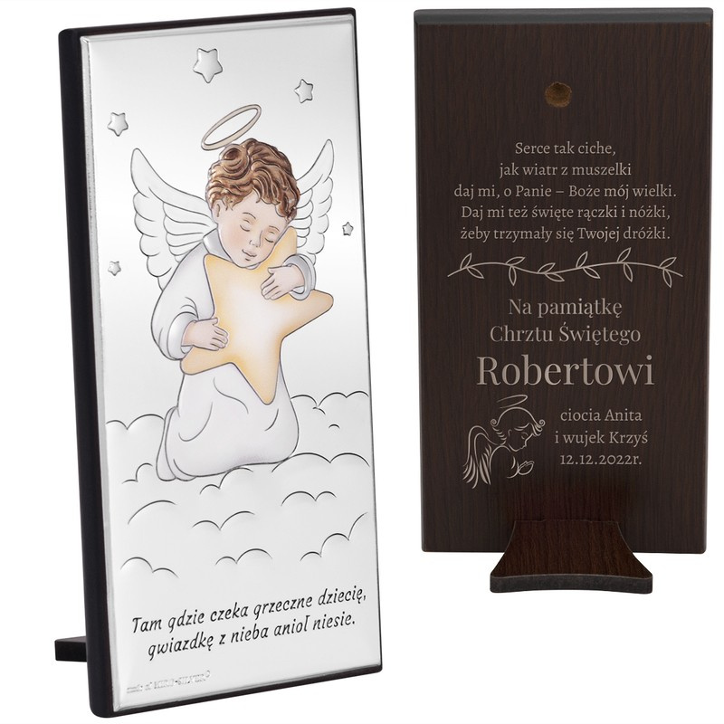 Obrazek na chrzest Posrebrzany